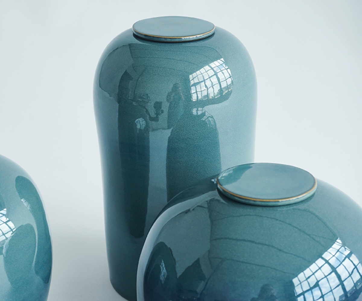 Pelion urne — groen & blauw keramiek 3,7 liter
