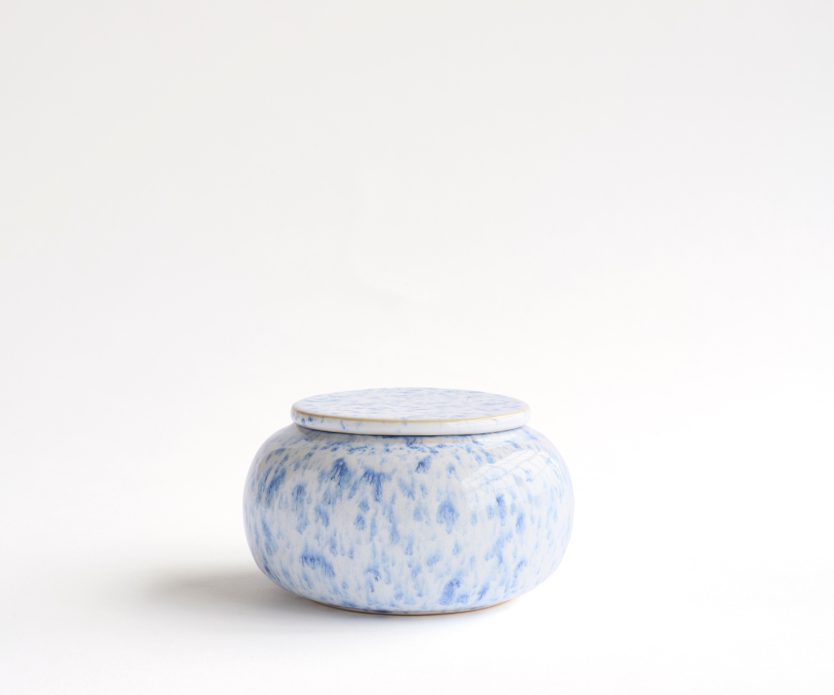 Seres mini urne — wit & blauw gespikkeld keramiek 200 ml